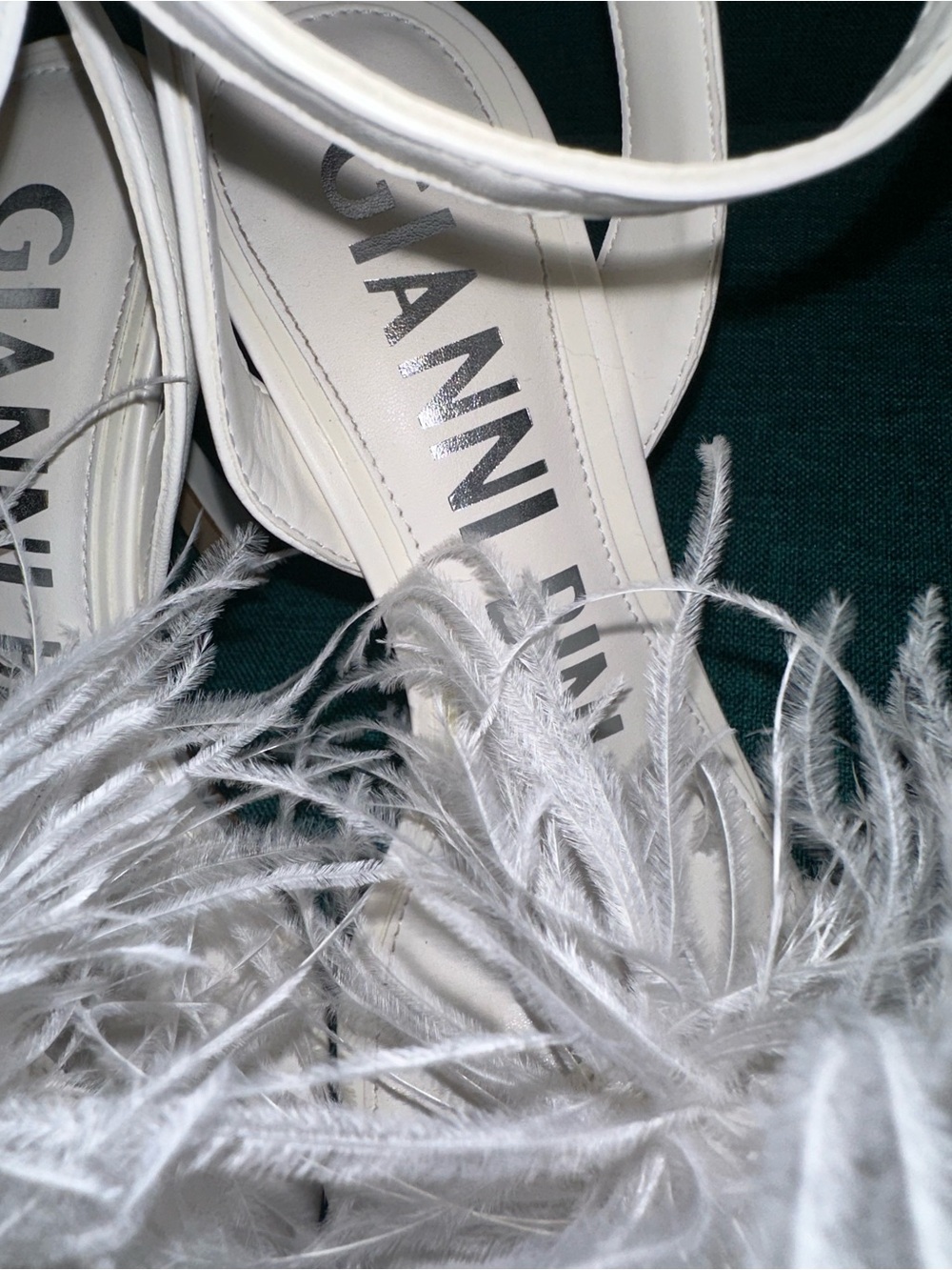 Gianni Bini Neela White Feather Boa Square Toe Dress Sandals 7.5 NEW WITHOUT BOX - Picture 3 of 6